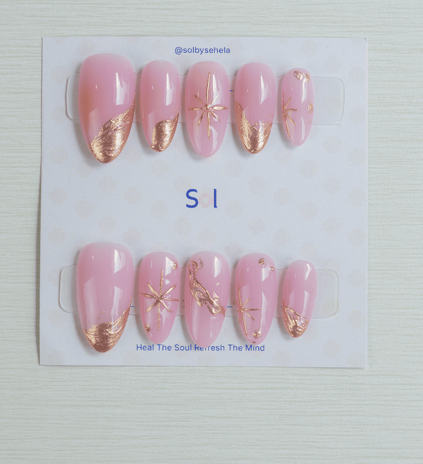 Press on nail - Pink &amp; Gold Design