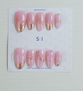 Press on nail - Pink &amp; Gold Design