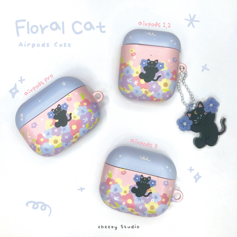 Floral Cat Airpods Case