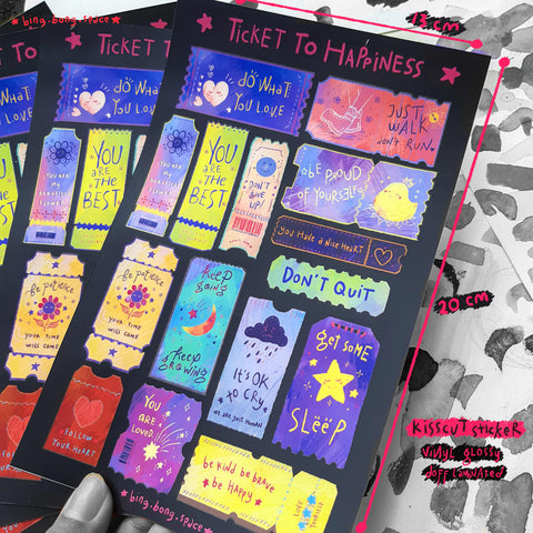 Sticker Sheet Ticket to Happiness