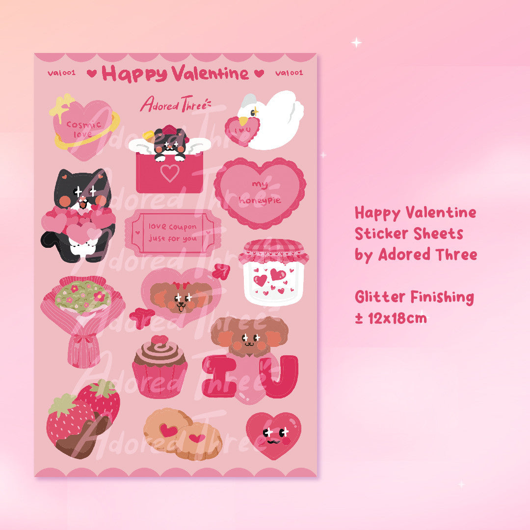 Cat &amp; Dog Happy Valentine Sticker Sheets | Adored Three