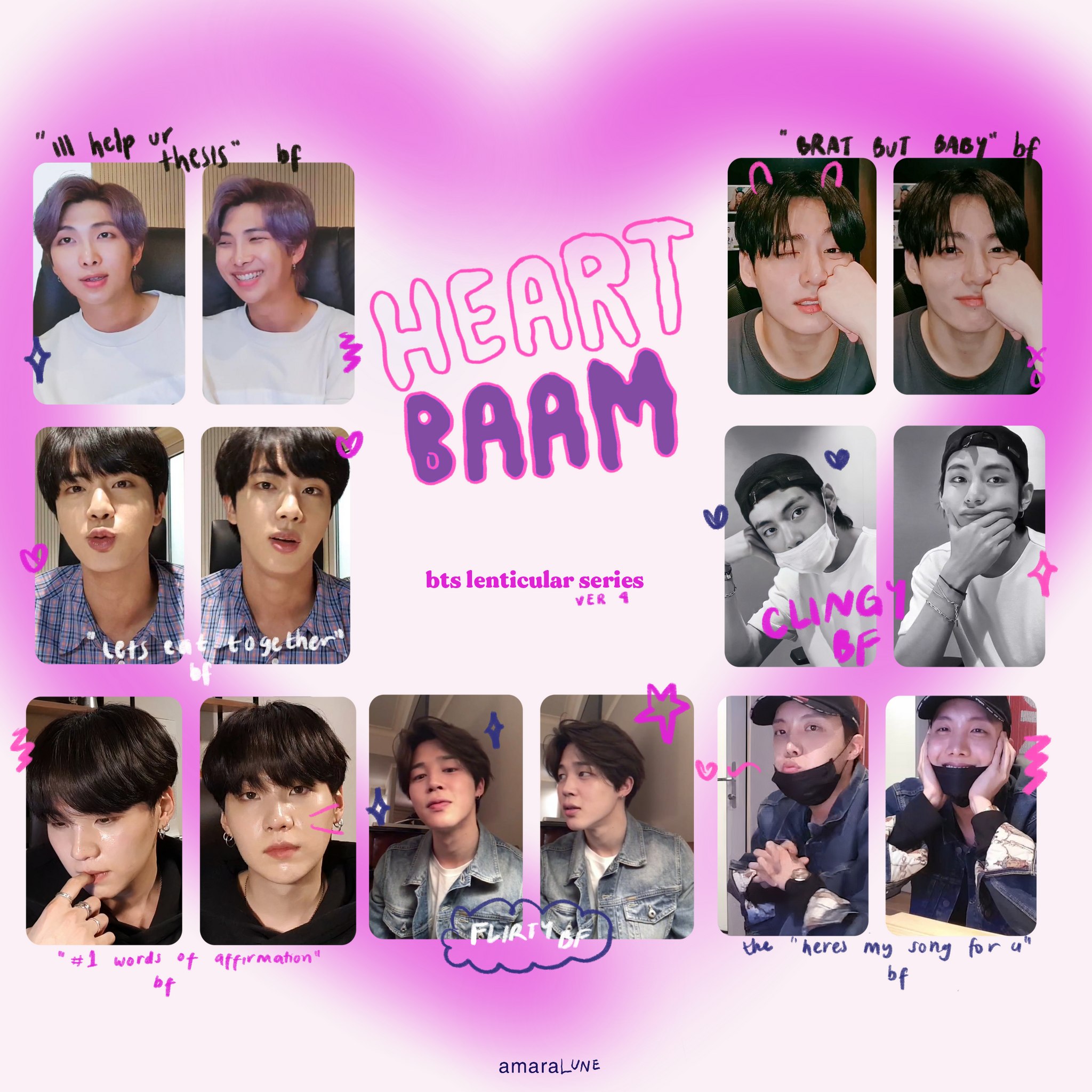 [amaralune] heartbaam - bts lenticular photocard ver4
